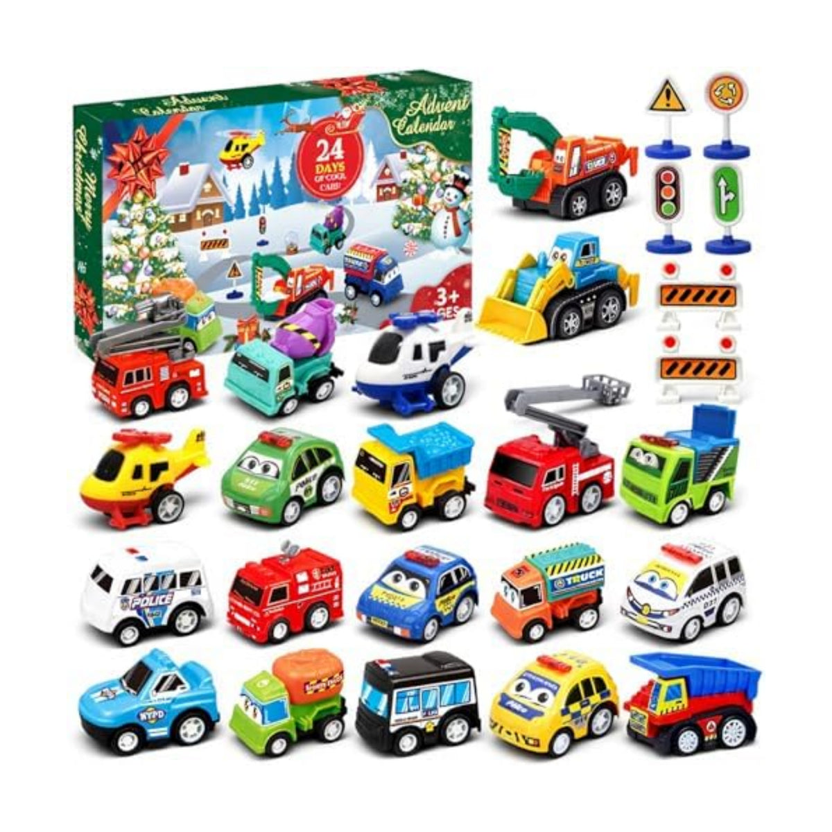 2026 Advent Calendar for Kids Boys, 24 Days Toy Cars with Scene Accessories
