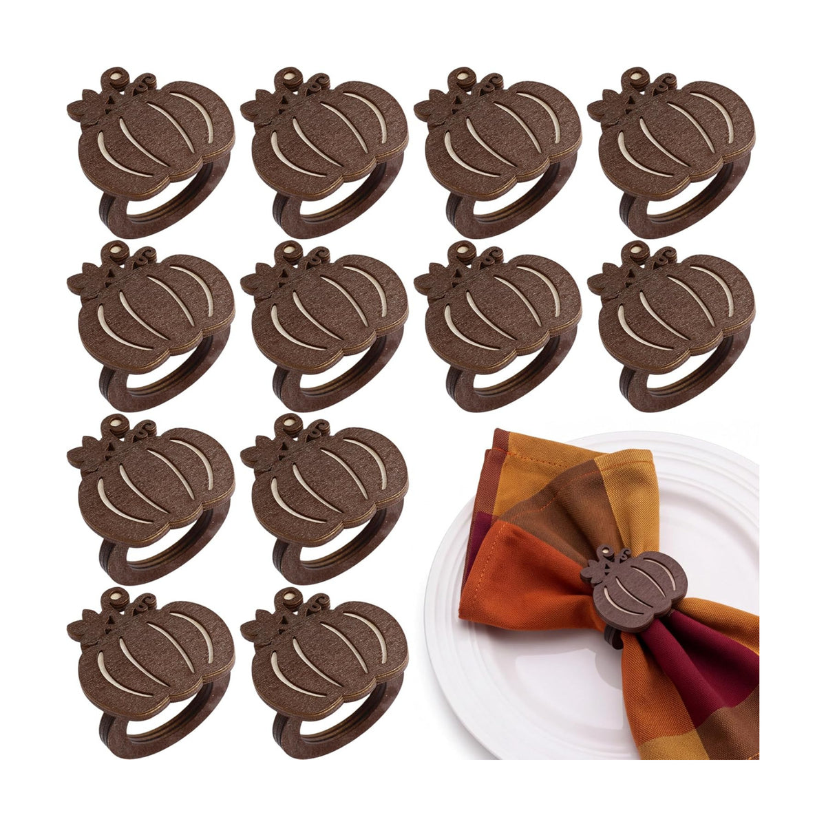 Roshtia 12 Pcs Wooden Fall Napkin Rings Thanksgiving, Pumpkin