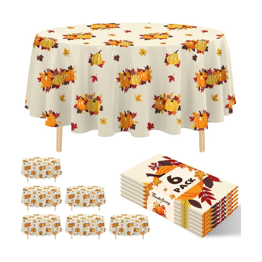 6 Pack Thanksgiving Pumpkin Disposable Plastic Tablecloth 54" x 108" Autumn Party Table Cloths Disposable for Thanksgiving Party Decorations Indoor or Outdoor Birthdays Buffet Table