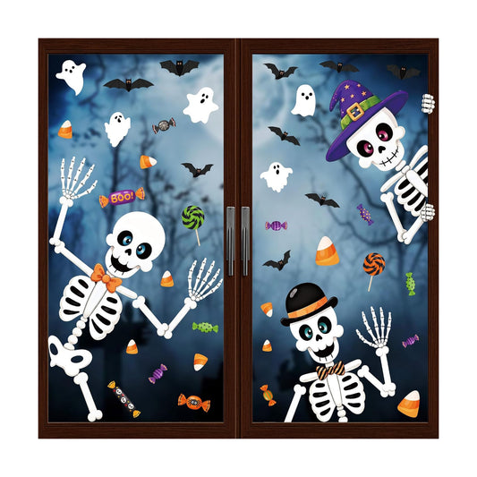 9 Sheets Halloween Party Decor, Skeleton Halloween Window Clings for Glass