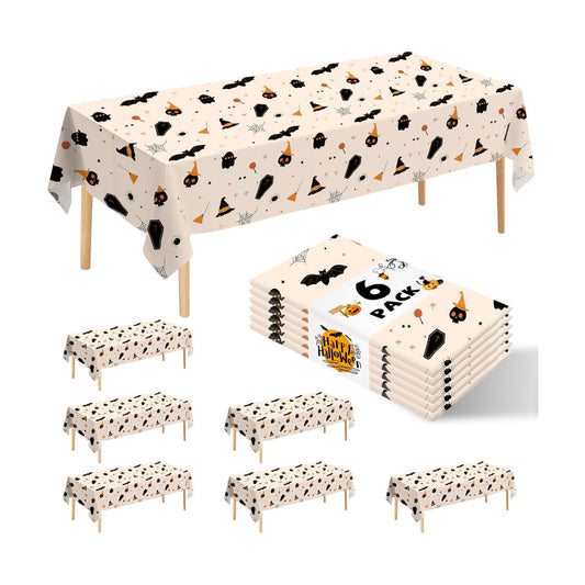6 Pack Halloween Tablecloth, 54" x 108"Disposable Plastic Table Cloths Cute Ghost Halloween Table Covers for Home Decor Halloween Party Decorations