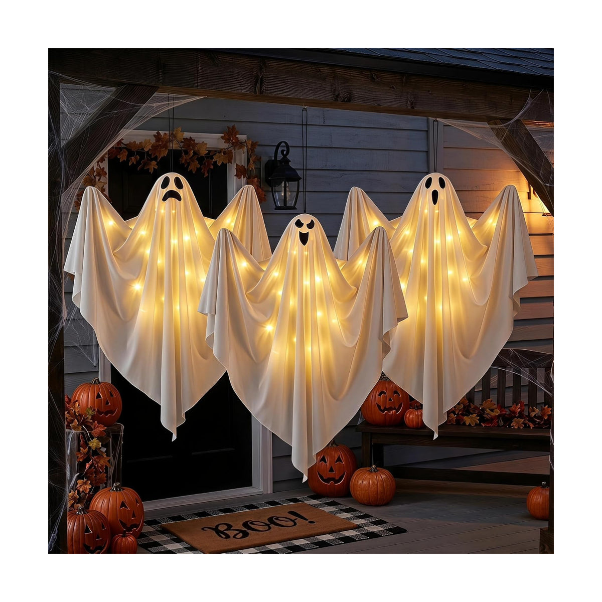 Halloween Decor Outdoor 3PCS Hanging Ghost, Light Up LED Ghost for Yard