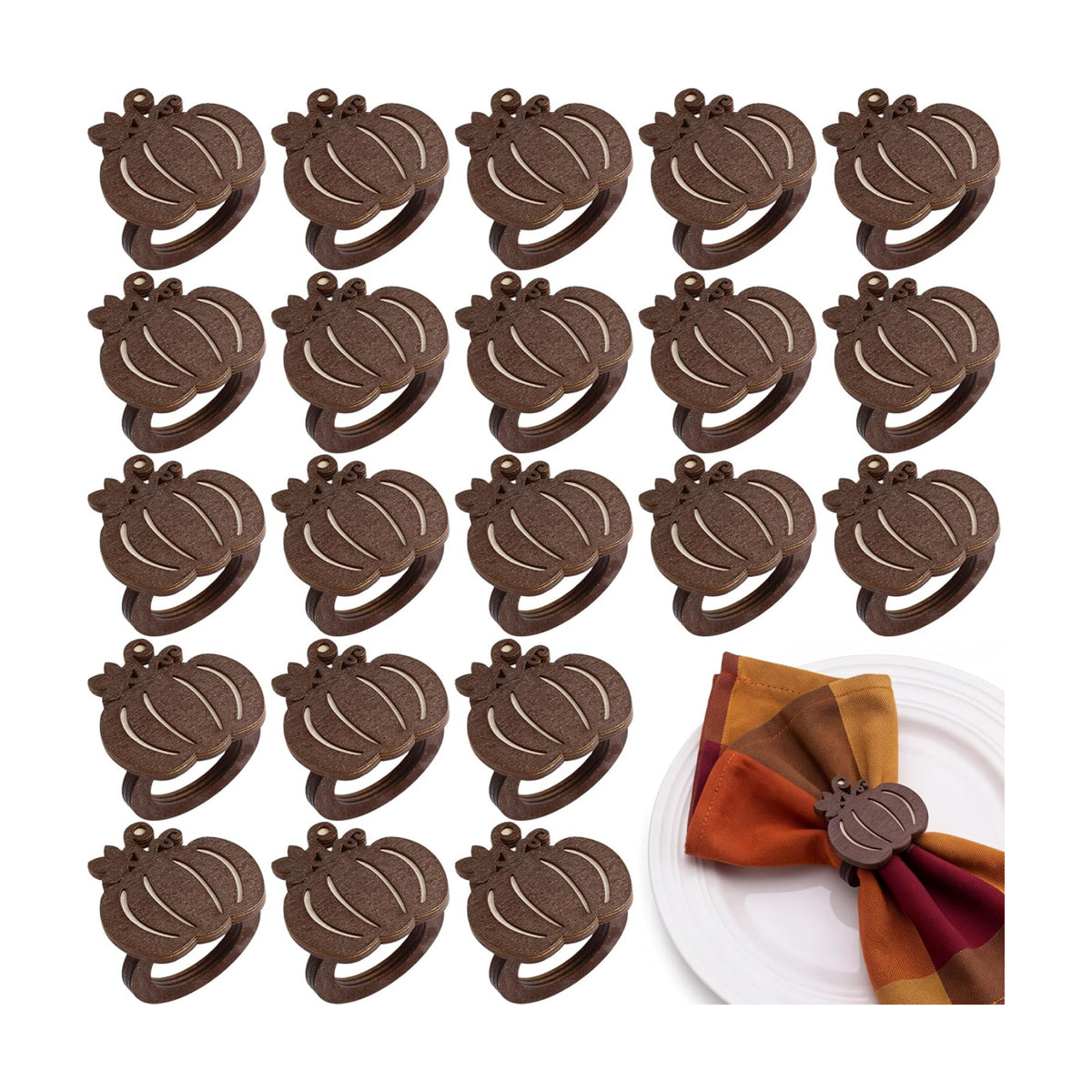 Roshtia 24 Pcs Wooden Fall Napkin Rings Thanksgiving, Pumpkin