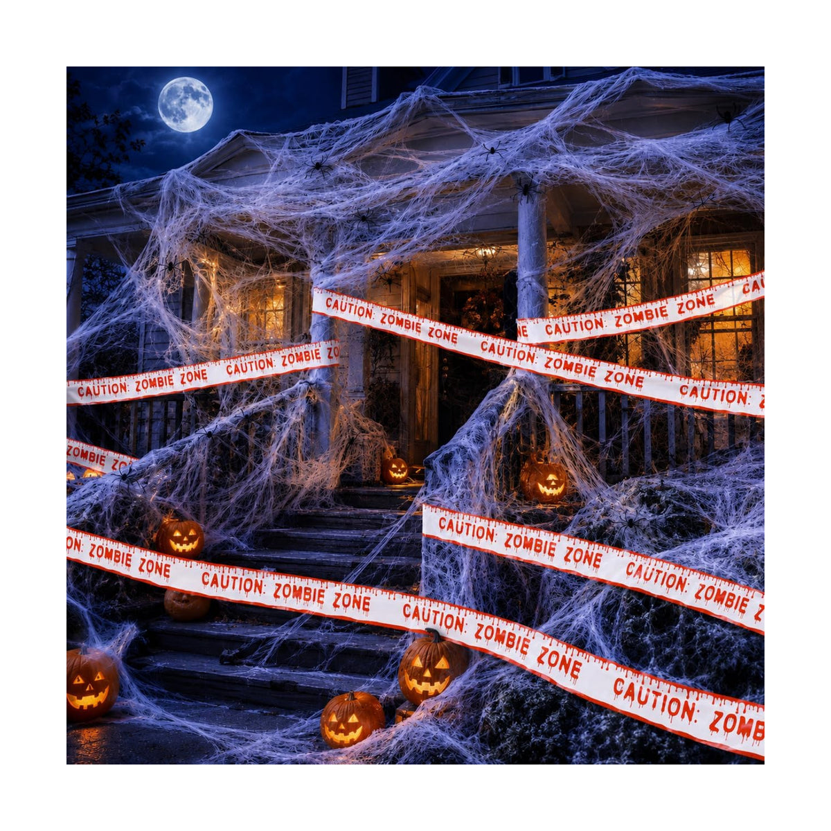 MAQIHAN 1100 Sqft Halloween Spider Webs - Outdoor Cobwebs 2PCS Caution Tape