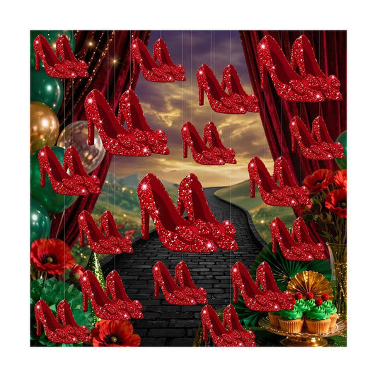 Preboun 20 Pcs Wizard Themed Decoration Red Slippers Hanging Banner