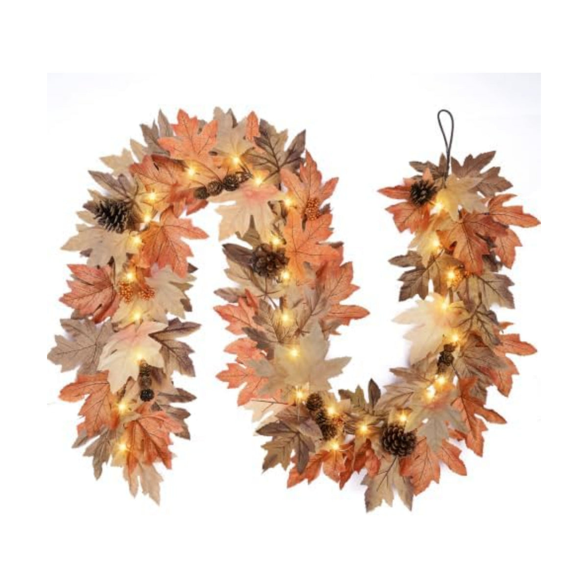 2 Pack 6 Ft Fall Garland with Lights & Timer, Thanksgiving Mantel Decor