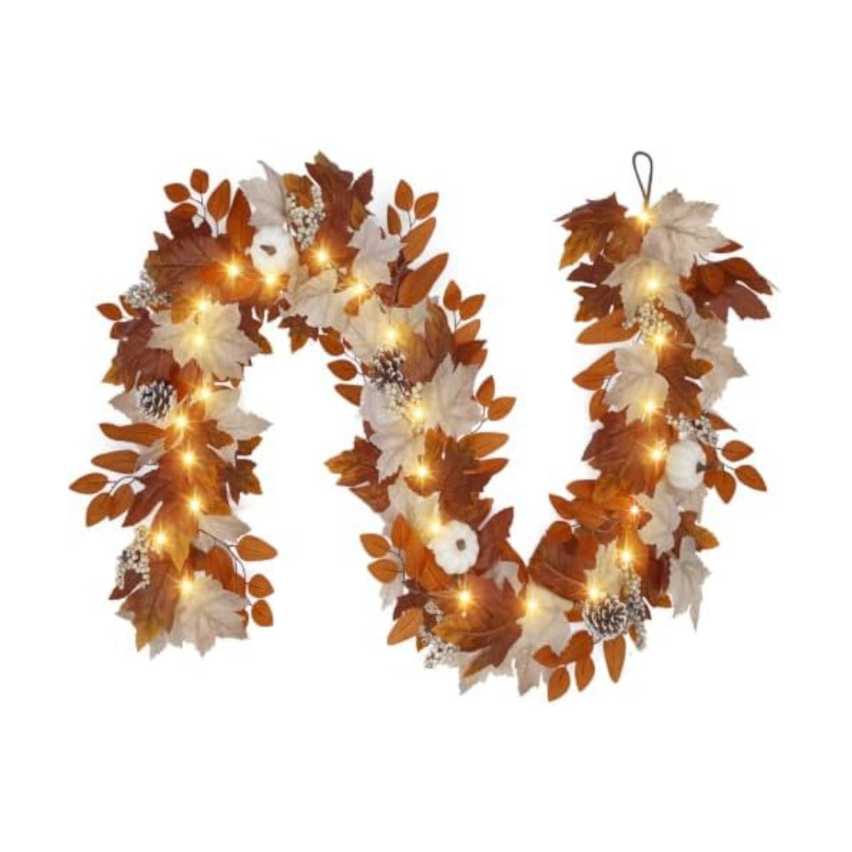 6 Ft Fall Garland with Lights & Timer, Thanksgiving Fireplace Mantel Decor
