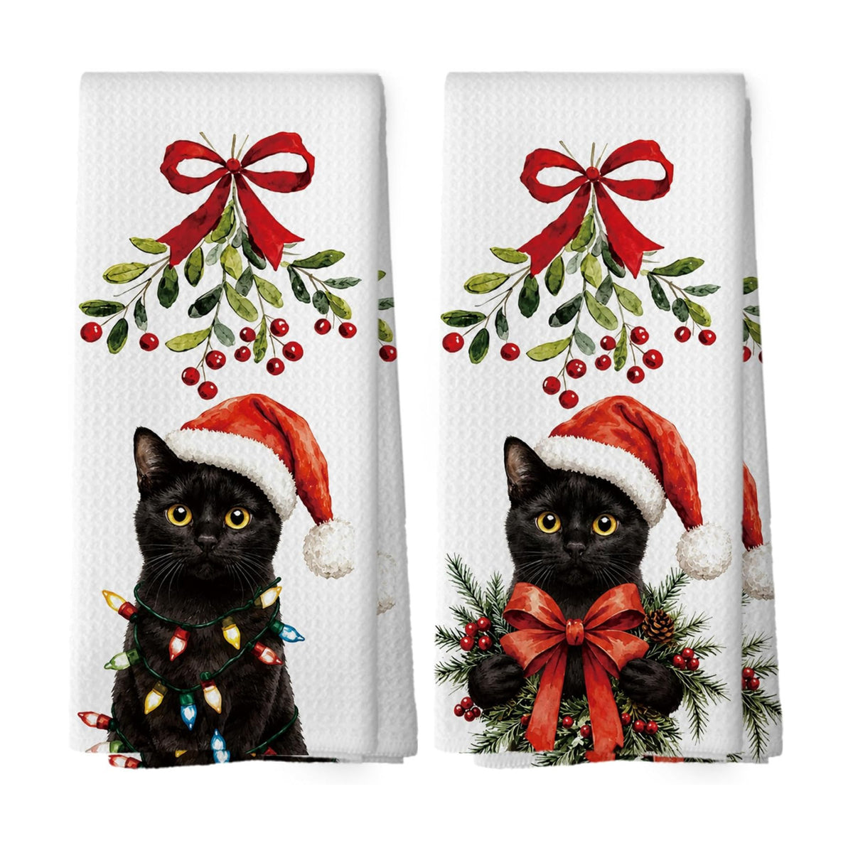 Funny Christmas Black Cat Kitchen Towels Gifts for Women Set of 2