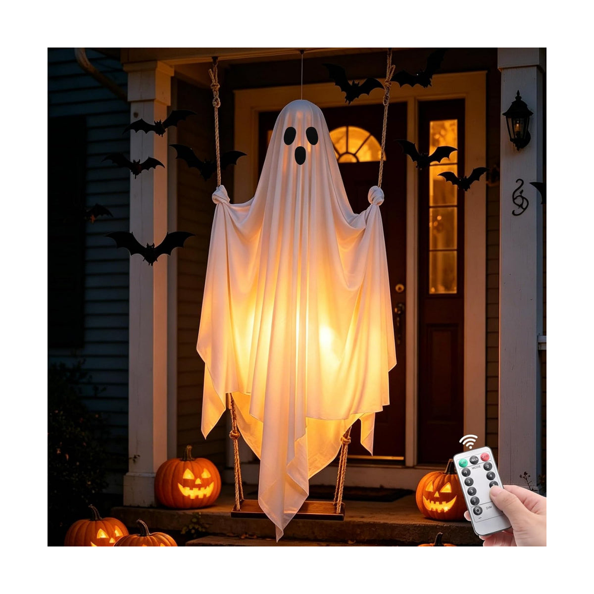 Halloween Hanging Ghost Decorations, 5FT Swinging Ghost with Remote Lights