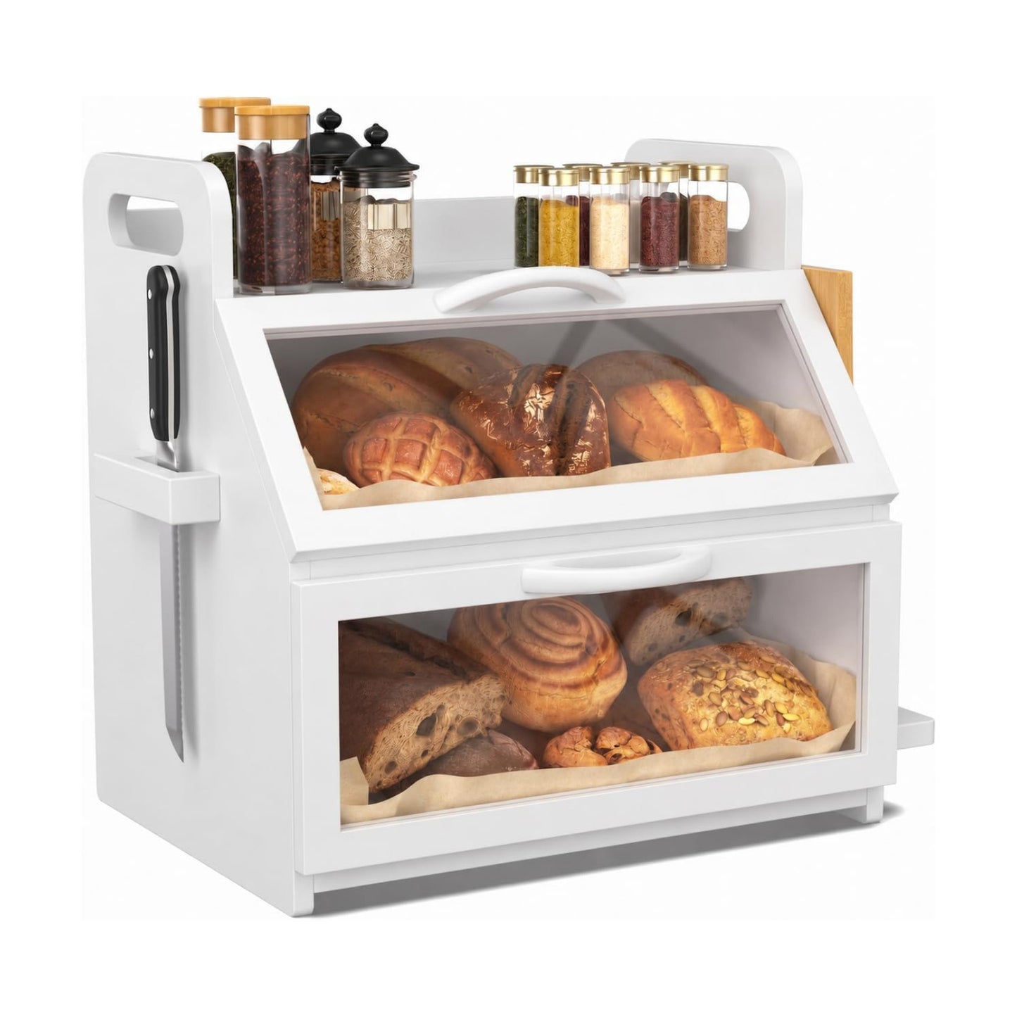 BAMBANG Bread Box for Kitchen Countertop, Extra Large Double Layer Bamboo Breadbox with Clear Window, Farmhouse Wooden