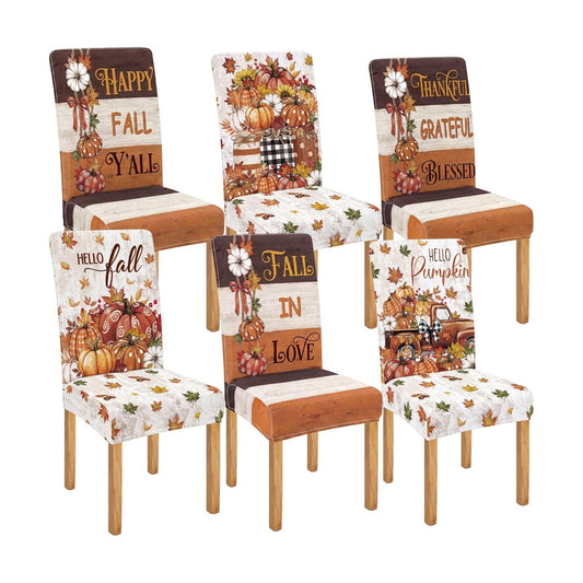 Moukeren 6 Pcs Fall Pumpkin Chair Covers Autumn Farmhouse Dining Slipcovers
