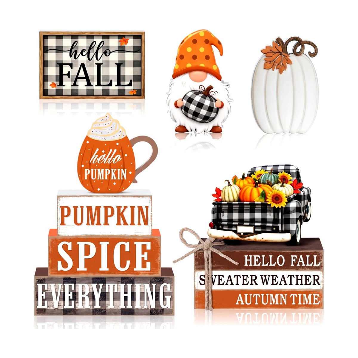 11 Pcs Fall Wooden Table Decorations Pumpkin Tiered Tray Decor