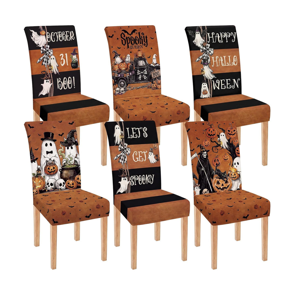 Moukeren 6 Pcs Spooky Halloween Chair Covers Ghost Dining Slipcovers