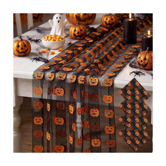 4Pcs Fall Halloween Pumpkin Table Runners 29 x 70 Inch Jack-o-Lantern Decor