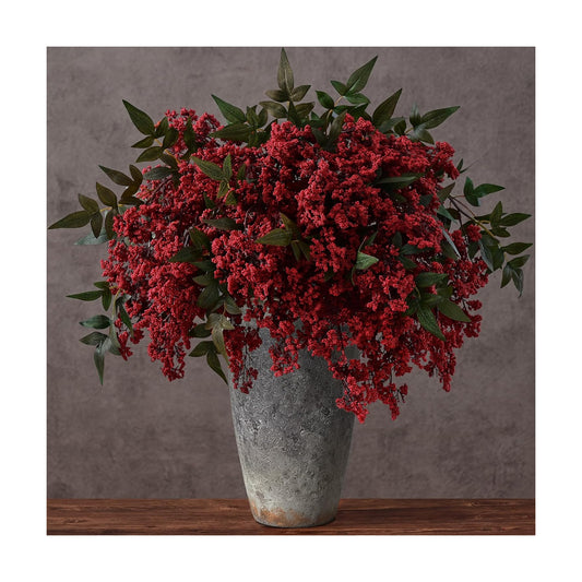 Waipfaru 43In Faux Berry Stems for Vase, Flower Picks Faux Branches Fall Decor Floral Picks Stems Realistic Sedum Greenery Stems for Wedding Holiday Farmhouse Harvest DIY Home Decor, 6Pcs, Red