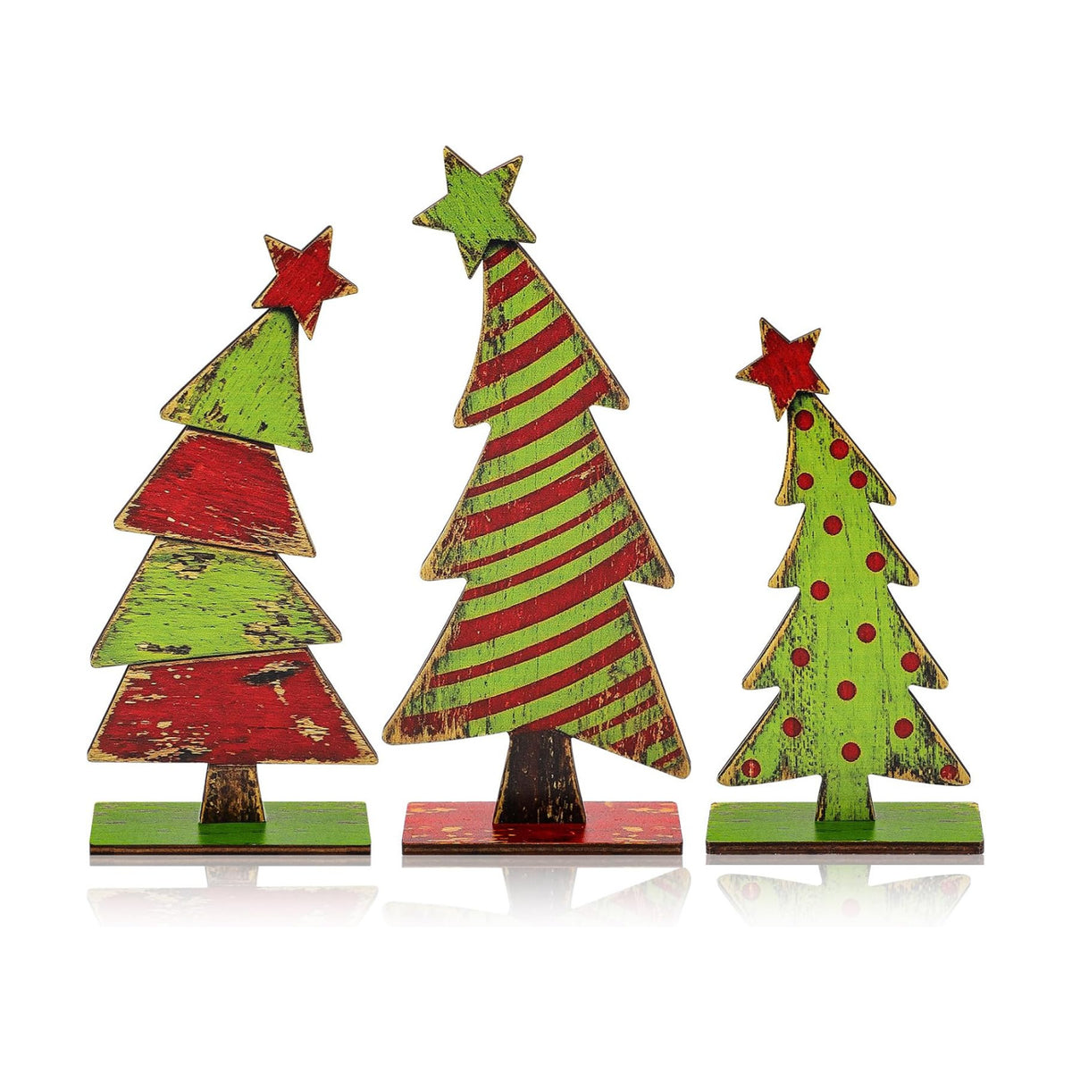 3 Pcs Lime Green Wooden Christmas Tree Tabletop Decorations