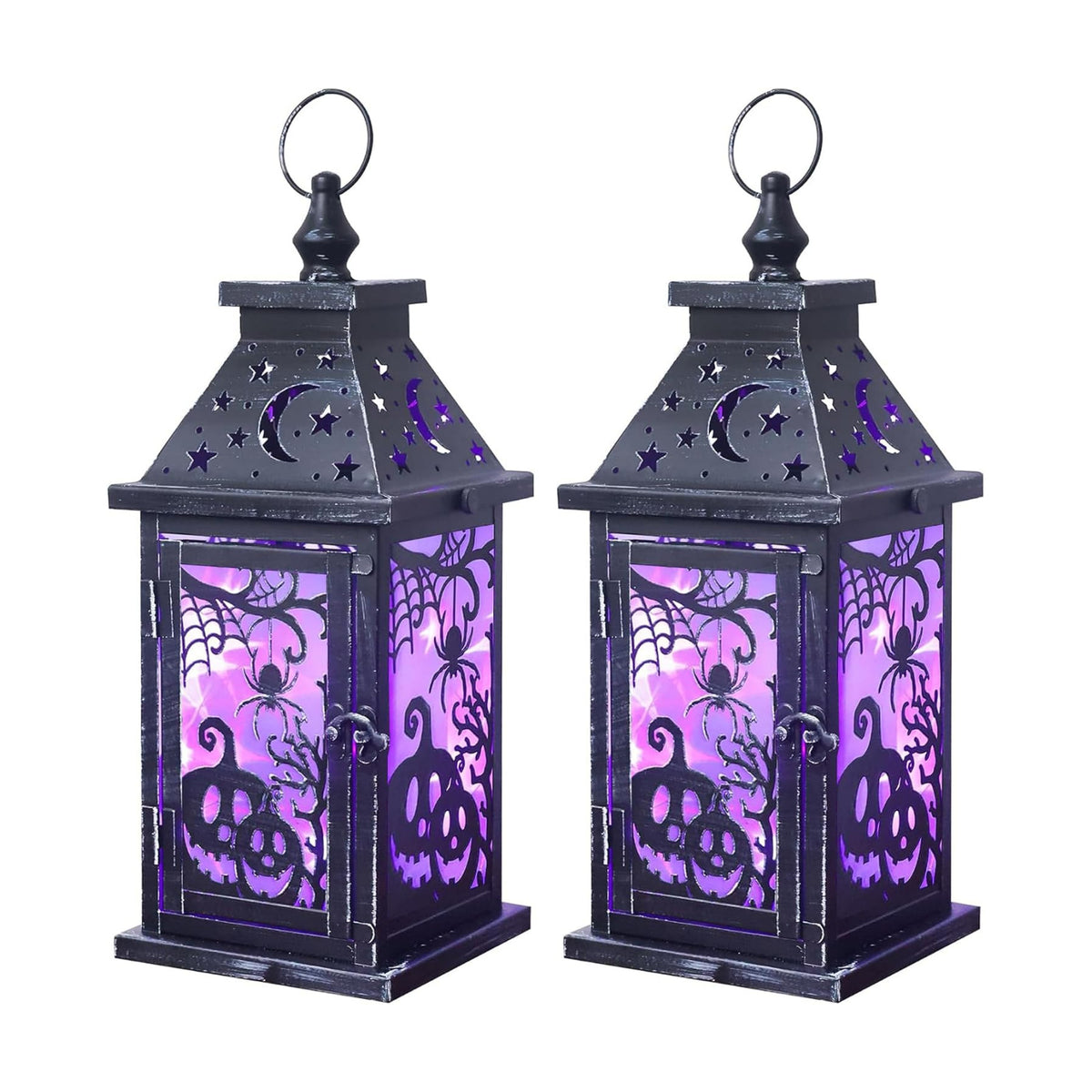 Halloween Decorations Indoor, Set of 2 Decorative 14.7" Spider&Pumpkin Candle Lantern with LED Lights(8 Modes), Hanging Spooky Halloween Lanterns, Outdoor Home Room Door Party Decor