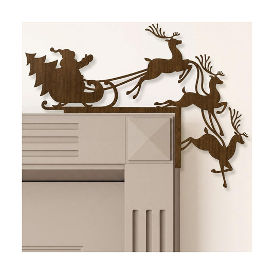 Yaocom 11.8 x 11.8 Metal Christmas Door Topper, Santa Sleigh Reindeer Sign