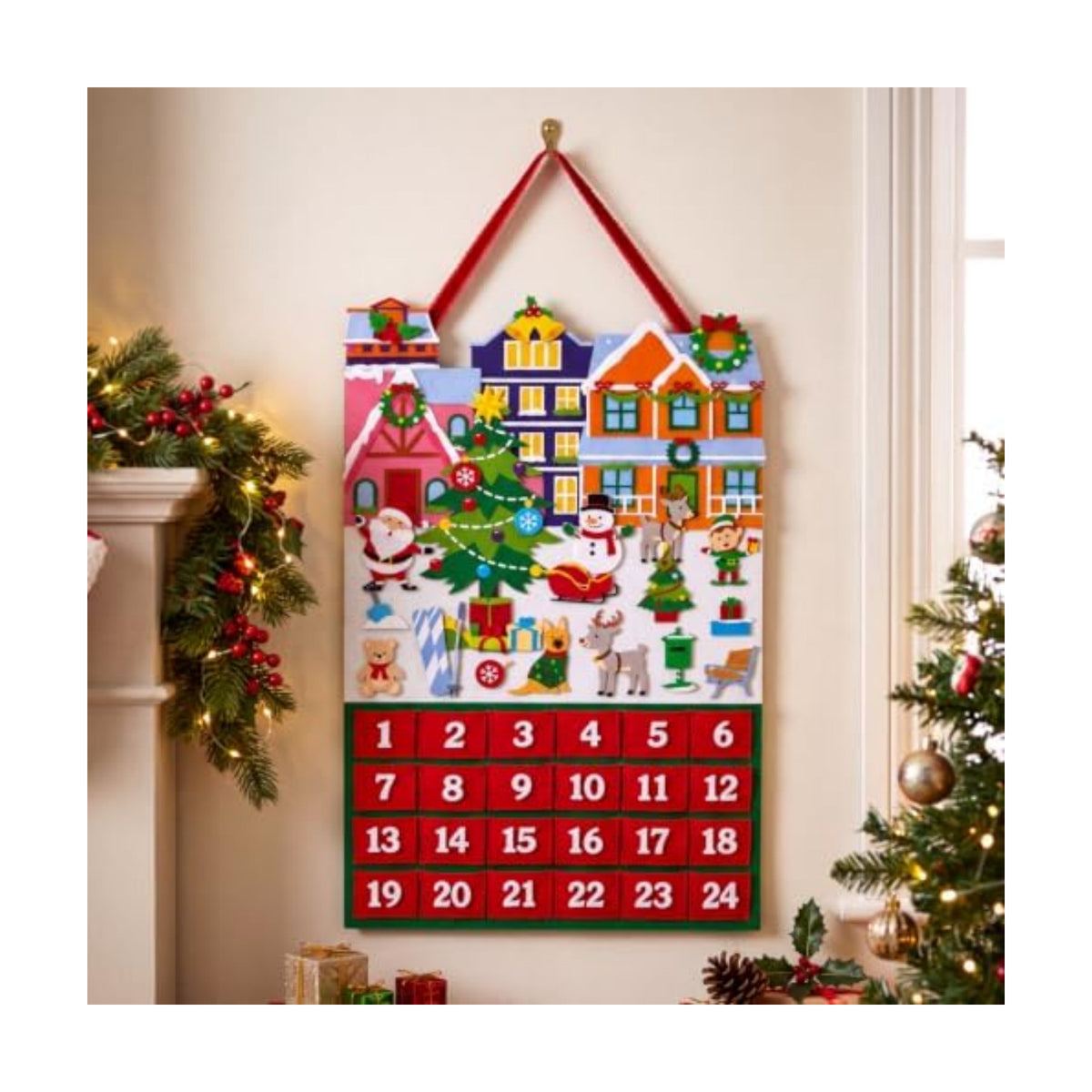 Watersay Christmas Advent Calendar Felt Wall Hanging with 24 Pockets
