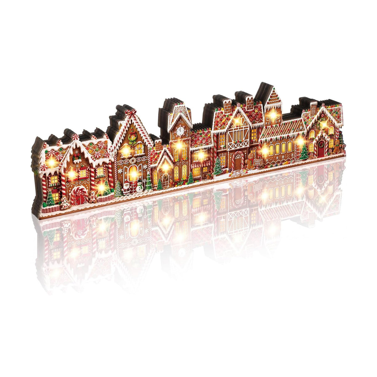 RattanView 15 in Christmas Table Decor Lighted Wooden Gingerbread Village
