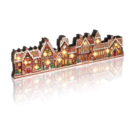 RattanView 15 in Christmas Table Decor Lighted Wooden Gingerbread Village