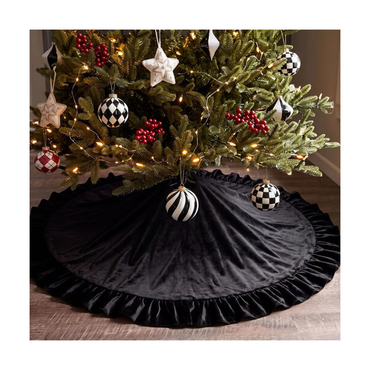 Velvet Christmas Tree Skirt, 36 Inches, Bow Style, Black