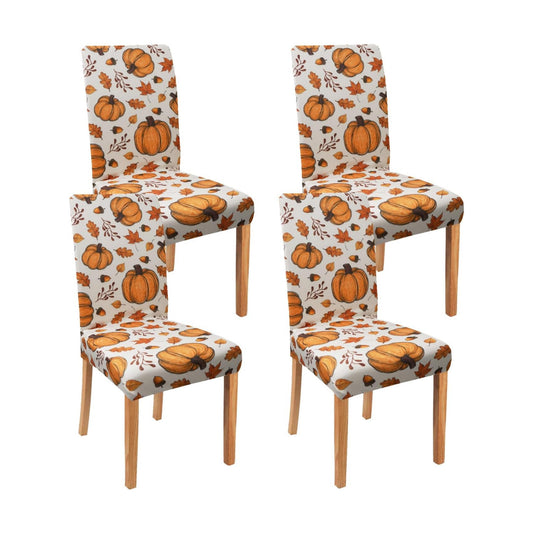 Fall Thanksgiving Chair Covers Set of 4, Watercolor Pumpkin Maple Leaf Dining Chair Protectors, Elastic Removable Washable Dining Chair Covers for Fall Thanksgiving Kitchen Dining Room Holiday Decor