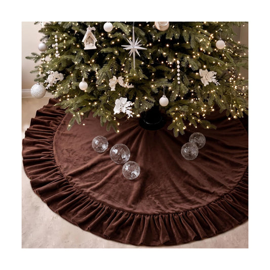 Velvet Christmas Tree Skirt, 60 Inches, Bow Style, Brown