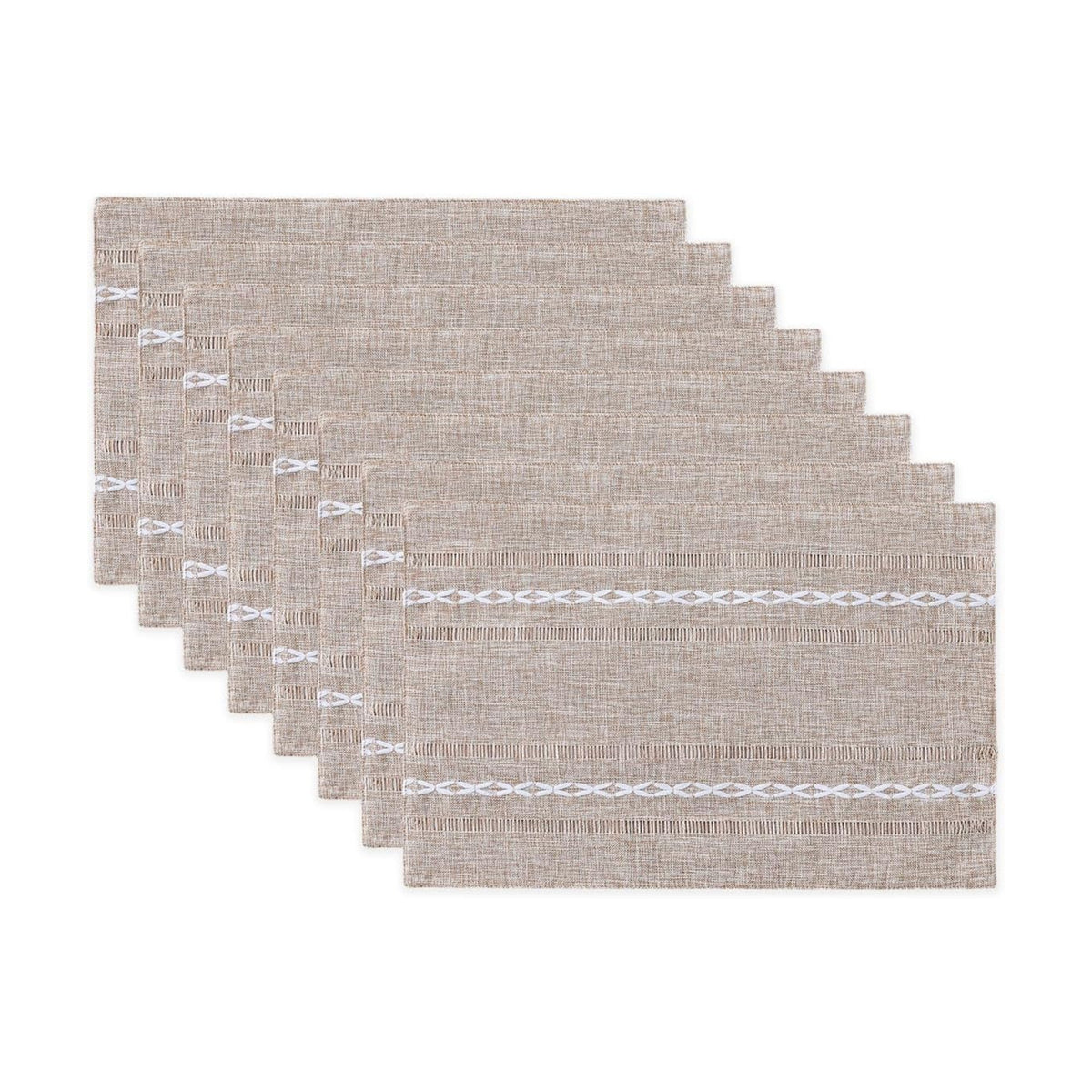 Wracra Cotton Linen Place Mats, Brown Embroidered Placemats Set of 8 | Placemats 12 x 18 Inch; Cotton Linen Woven