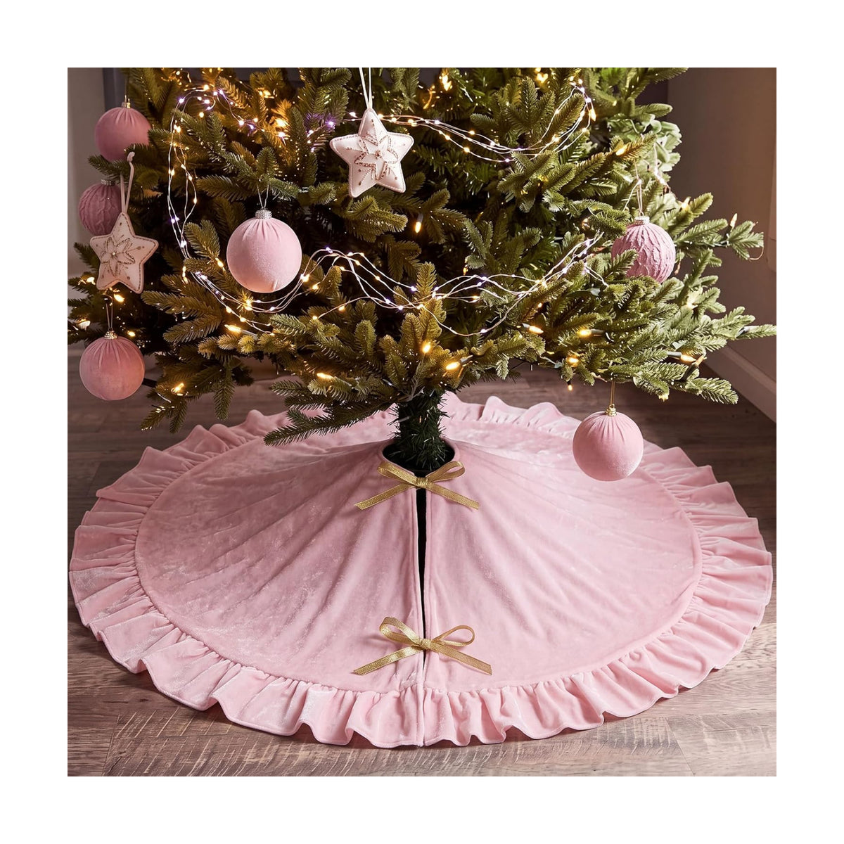 Velvet Christmas Tree Skirt, 36 Inches, Bow Style, Pink