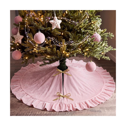 Velvet Christmas Tree Skirt, 36 Inches, Bow Style, Pink