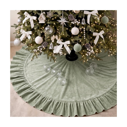 Velvet Christmas Tree Skirt, 60 Inches, Bow Style, Sage Green