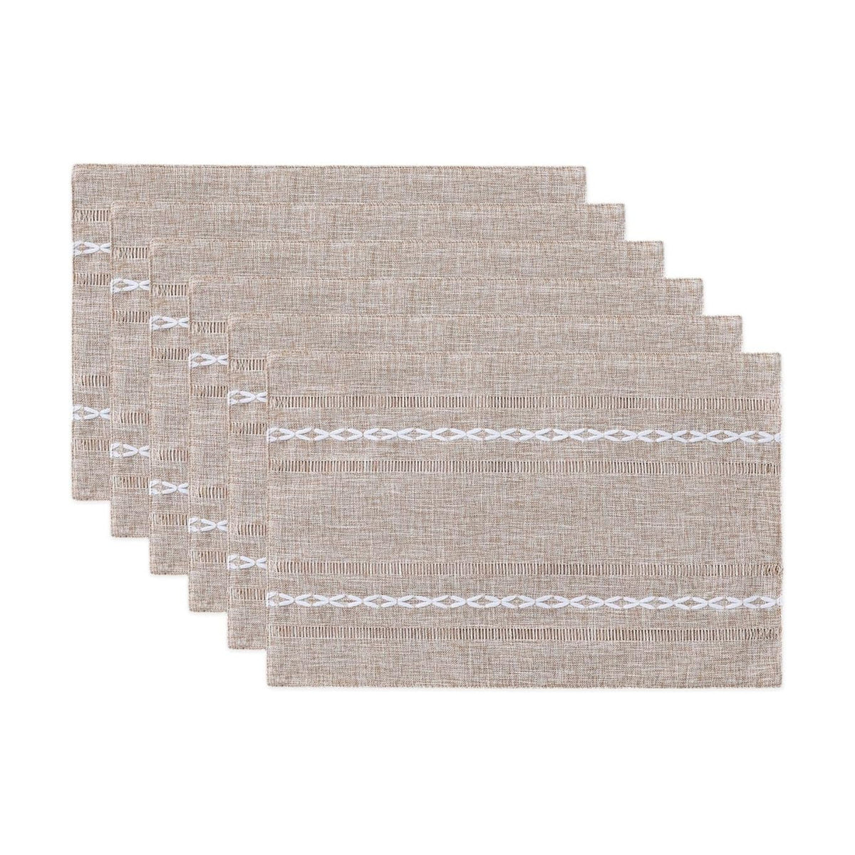 Wracra Cotton Linen Place Mats, Brown Embroidered Placemats Set of 6 | Placemats 12 x 18 Inch; Cotton Linen Woven