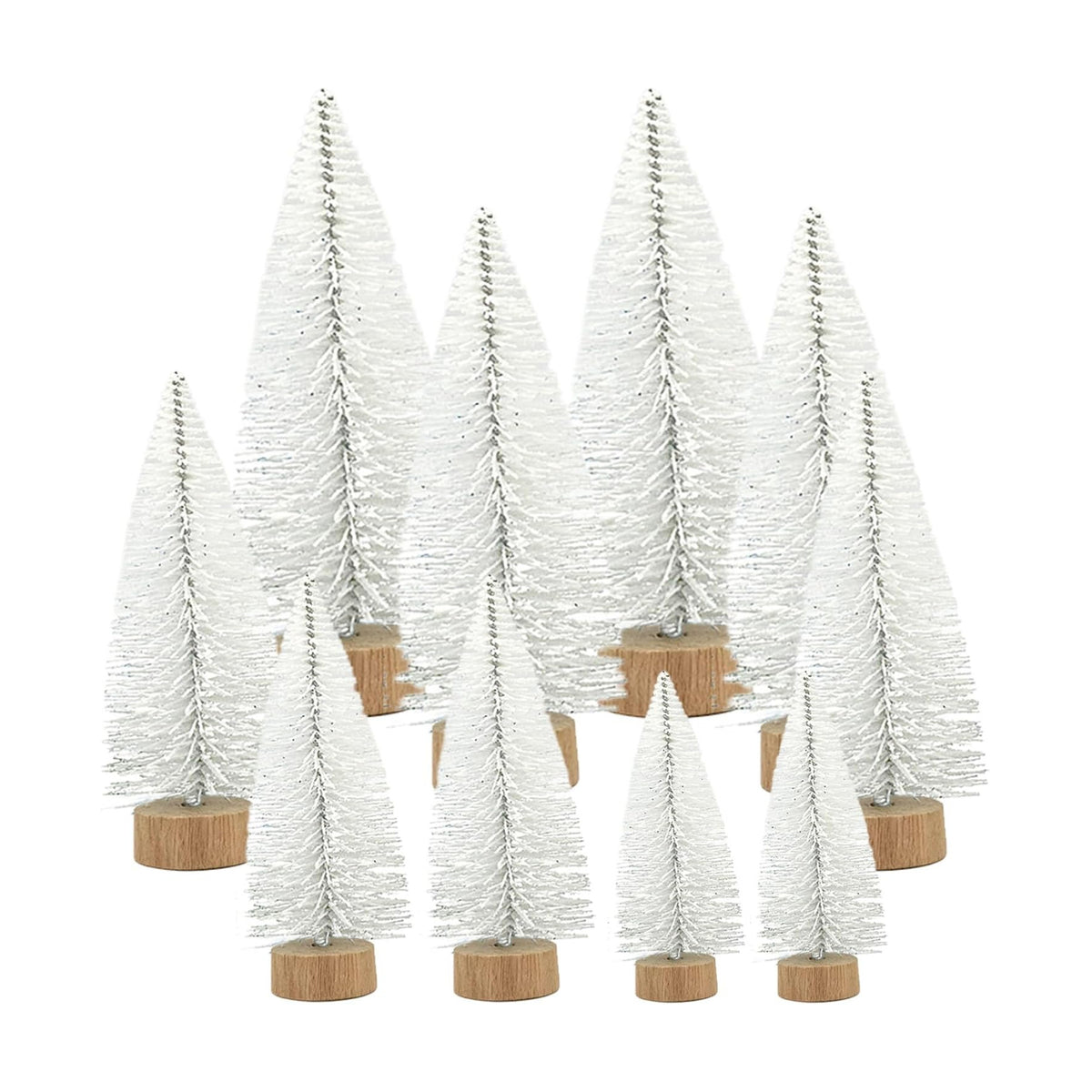 Yahpetes Mini Christmas Trees 10 Pcs Artificial Bottle Brush Trees (White)