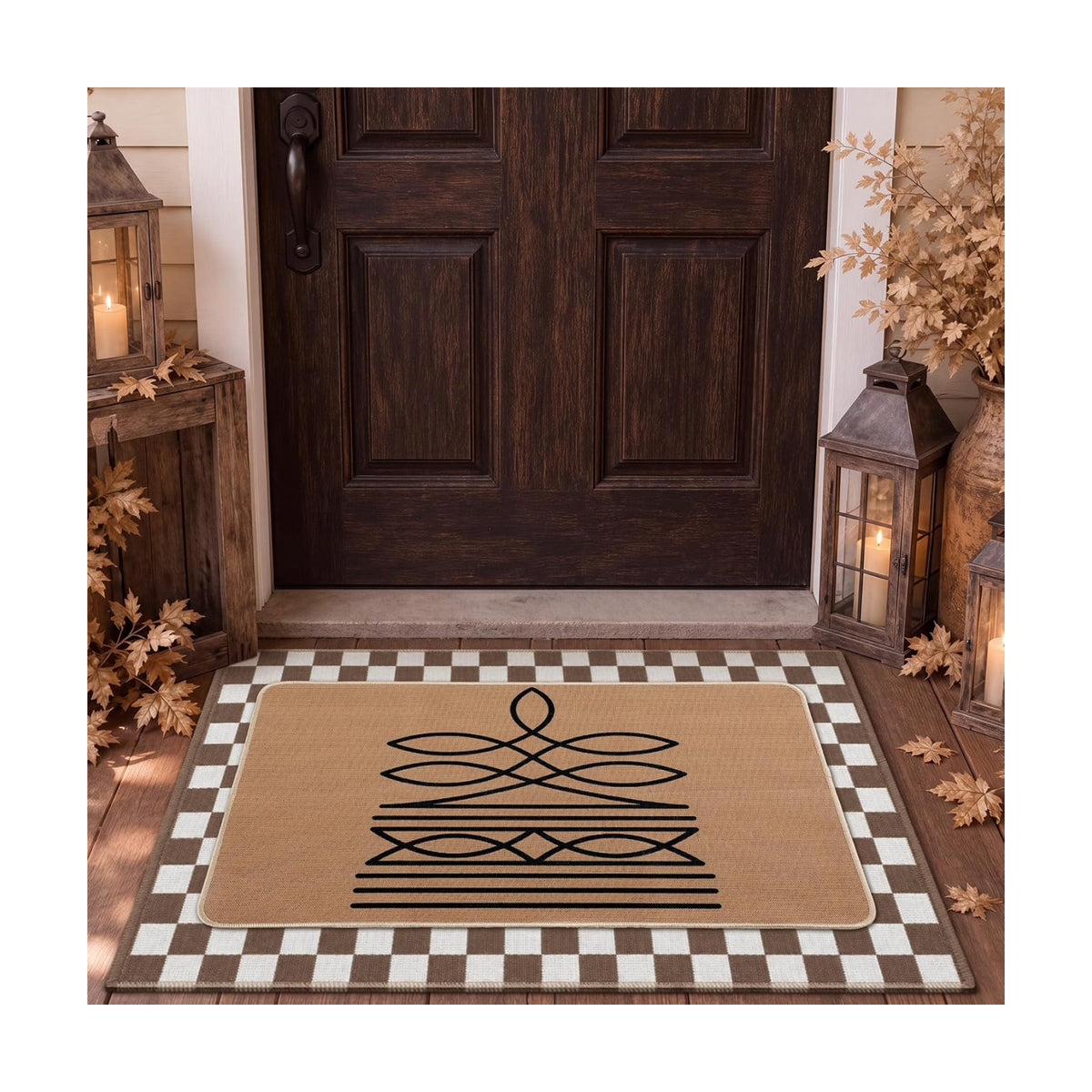 Tinideya 2 Pcs Western Door Mat Outdoor Cowboy Boot Stitch Welcome Mats