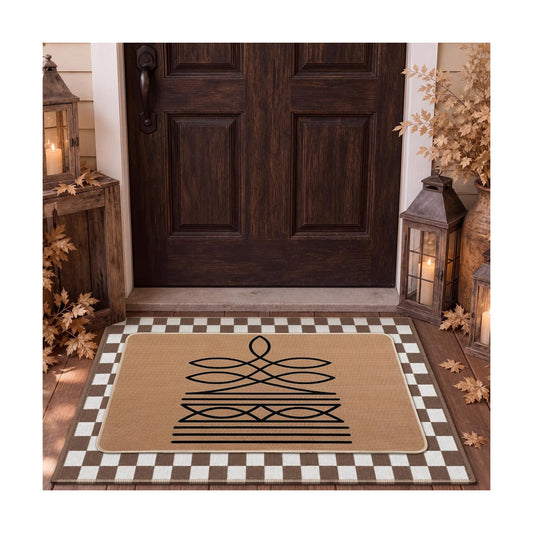Tinideya 2 Pcs Western Door Mat Outdoor Cowboy Boot Stitch Welcome Mats