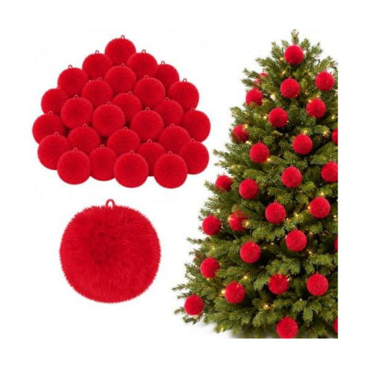 33 Pcs Christmas Yarn Pom Pom Balls, 2.7" Red Fuzzy Fluffy Pompom Balls