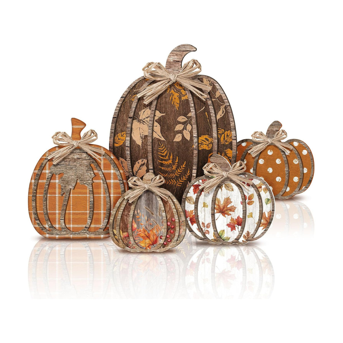 5 Pcs Fall Retro Pumpkin Decor for Home Autumn Wooden Table Centerpiece