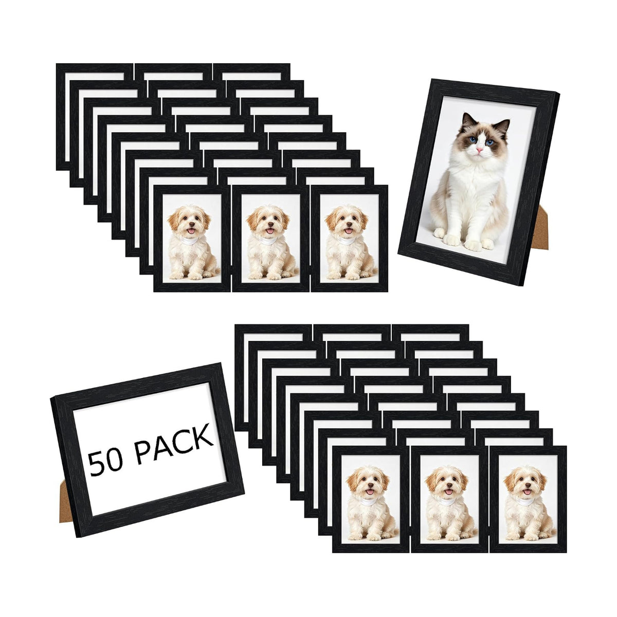 Wiscet 4x6 Picture Frame Set of 50, Bulk Black Photo Frames for 4x6 Photos | Photo Frame with HD Plexiglass, Multi