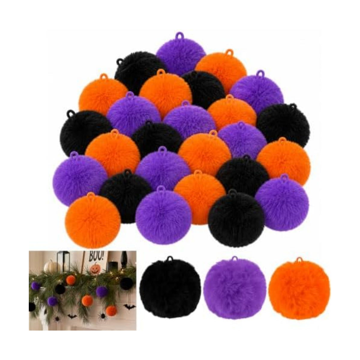 33Pcs Large Halloween Yarn Pom Pom Balls, 2.7" Fuzzy Fluffy Pompom Balls