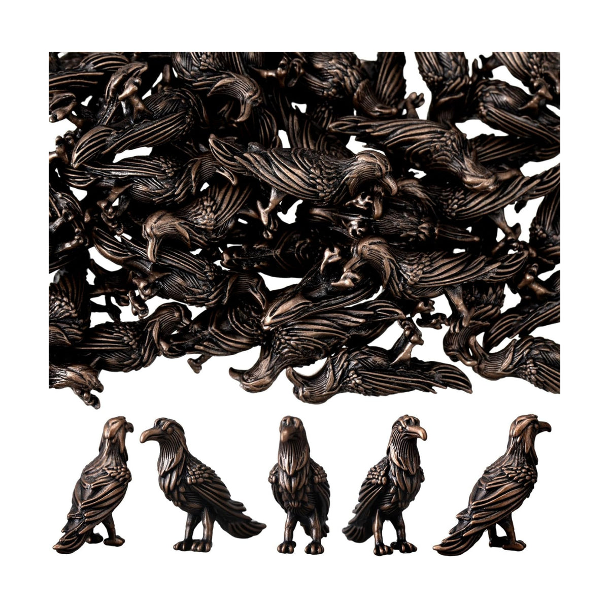 Civaner 50 Pcs Halloween Mini Brass Figurine Miniature, Crows