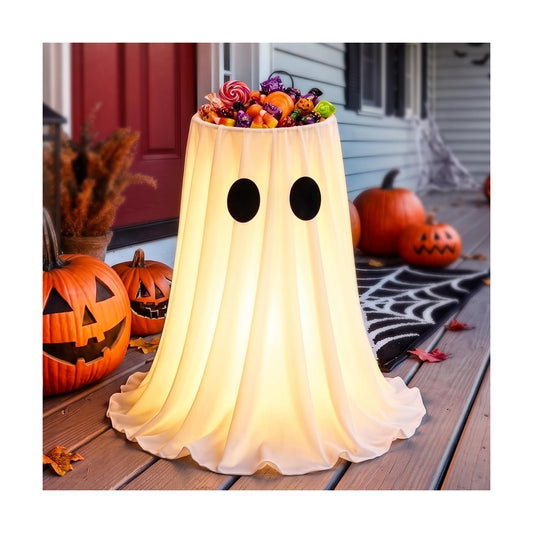 Halloween Ghost Candy Bowl, Glowing Candy Holder with 8 Light Modes & Timer