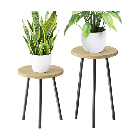Plant Stand Indoor Tall: Corner Wood Plant Stand 2 Pack Mid Century Modern Decor - Small Round Plant Table for Indoor
