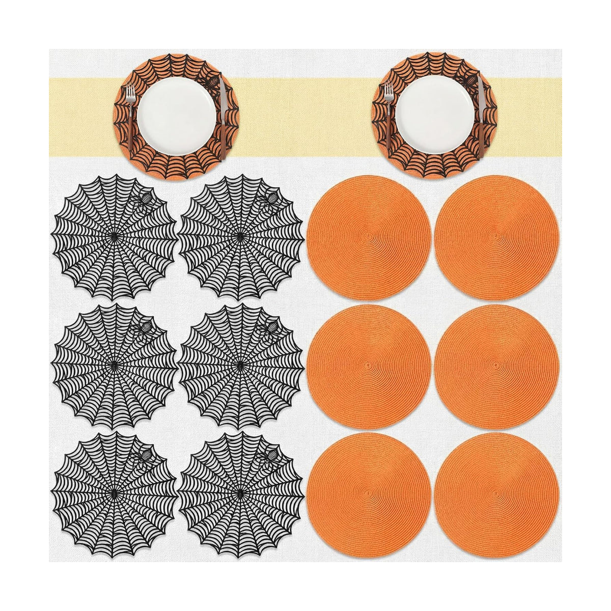 Pickmesh 12 Pcs Halloween Table Decor Orange Black Spiderweb Placemats