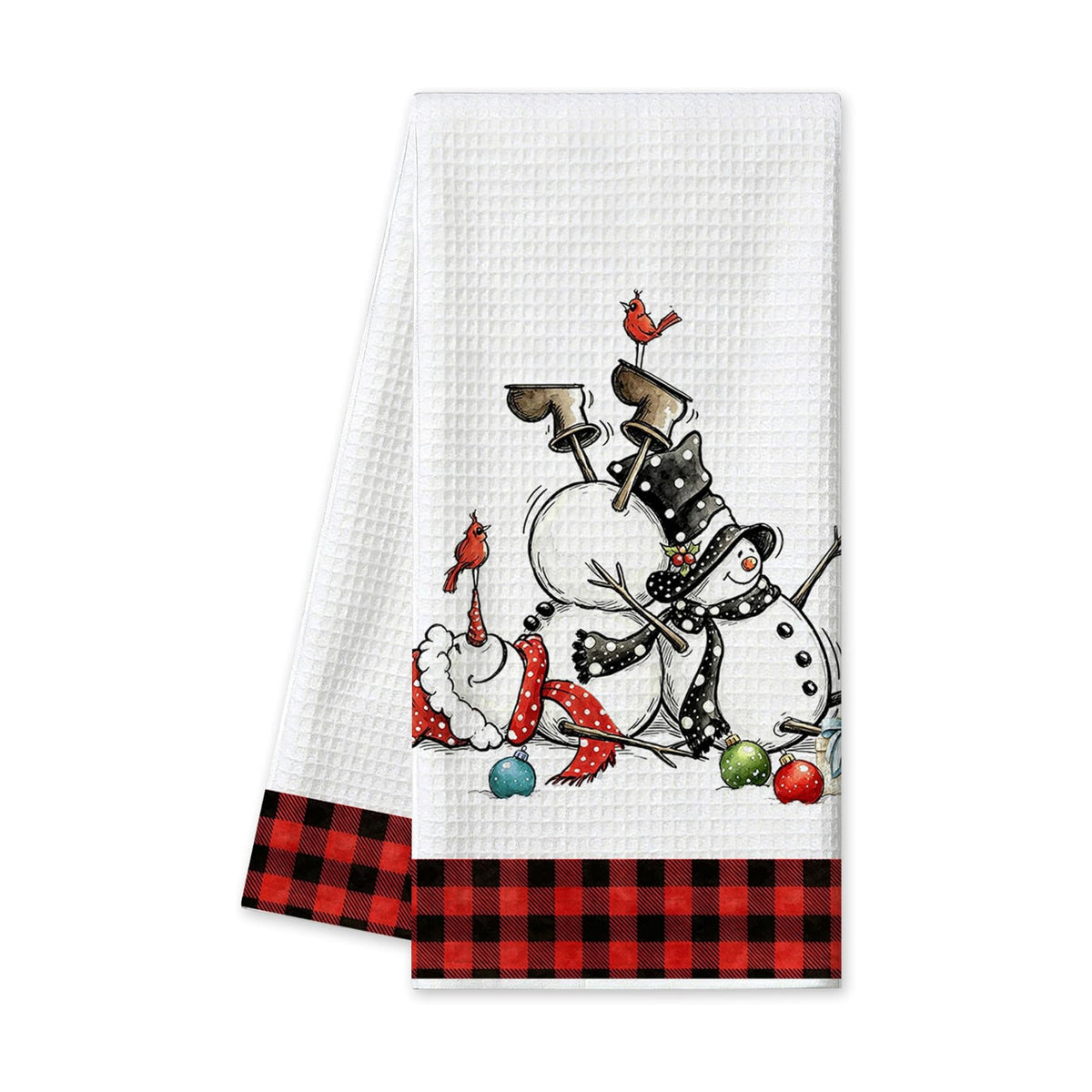 Christmas Kitchen Towels Snowman Waffle Hand Towels for Kitchen Decor