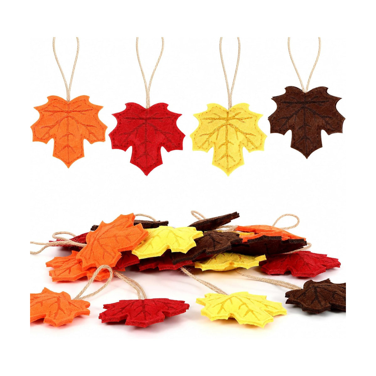 24 Pcs Fall Felt Dark Maple Leaves Hanging Ornaments Autumn Tree Decor
