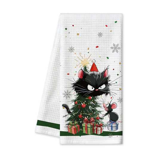 Kitchen Towels Christmas Tree Black Cat Kitchen Hand Towels 16x24in 1 Pack
