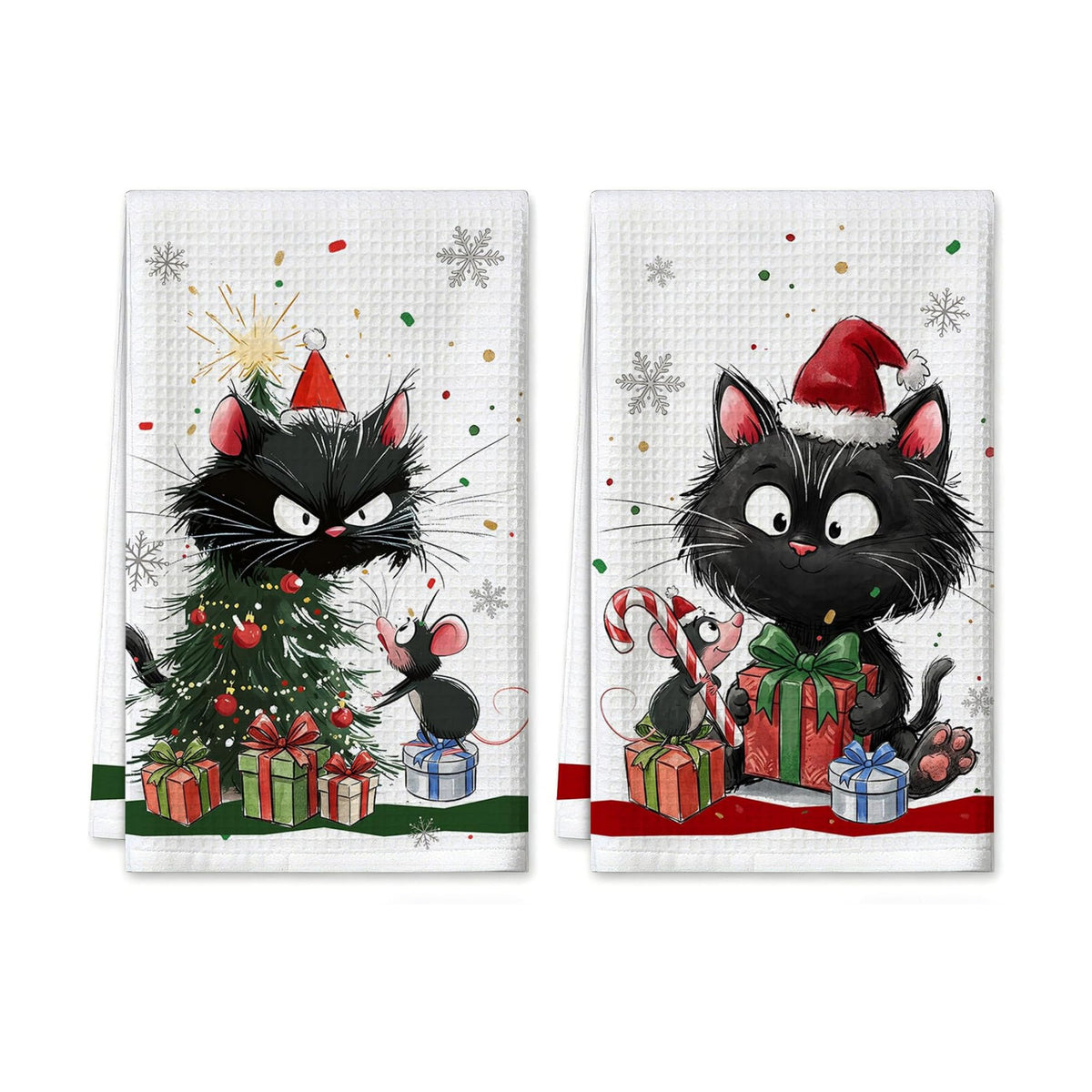 Christmas Kitchen Towels Set of 2 Holiday Decor Cat Hand Towels 16x26 Inch