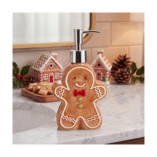 Potchen Christmas Gingerbread Man Dispenser Ceramics Soap Bathroom Decor