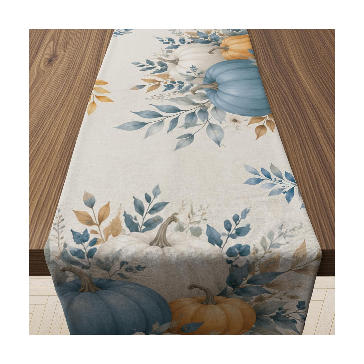Fall Decor - Blue White Pumpkin Table Runner for Thanksgiving Decorations